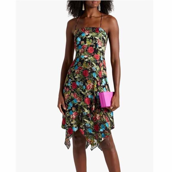 Alice + Olivia Heather  DEVORÉ Chiffon Asymmetrical Dress Floral Size 2 - Picture 11 of 14